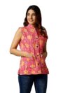 Ravaiyaa - Attitude is everything Women's Floral Printed Reversible Quilted Jacket Coat Blazer Jacket Sleeve Less Waistcoat (Pink Floral, Medium)