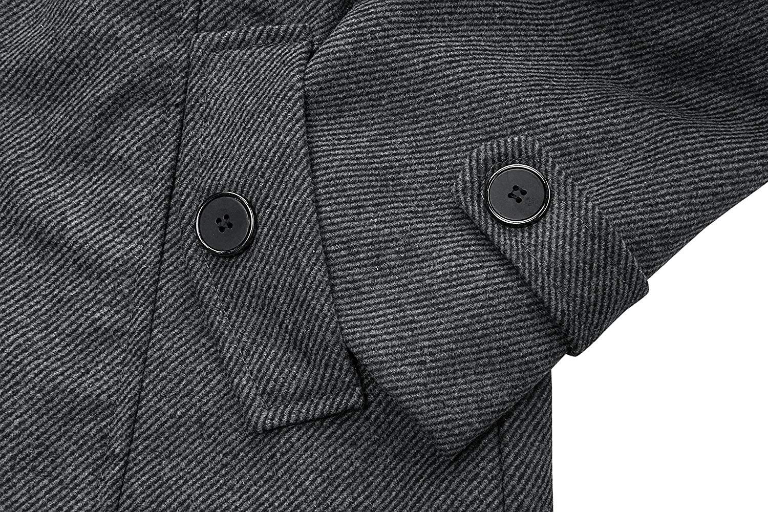 Wantdo Men's Casual Mid Length Coat Windproof Wool Jacket Thick Grey Large - Image 2