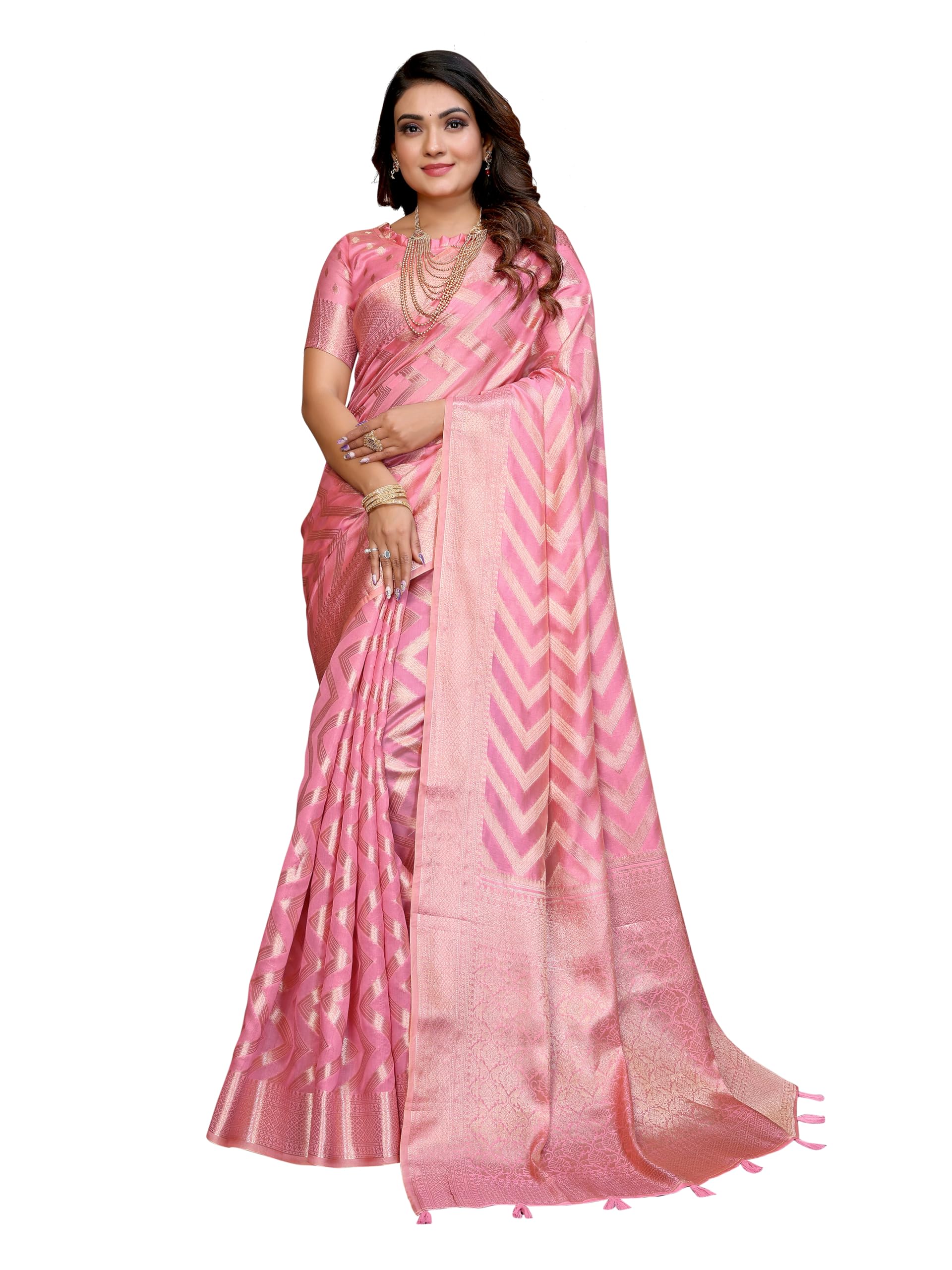 Vintro Women's Elegant Organza Silk Saree with Zari Weaving - Image 6