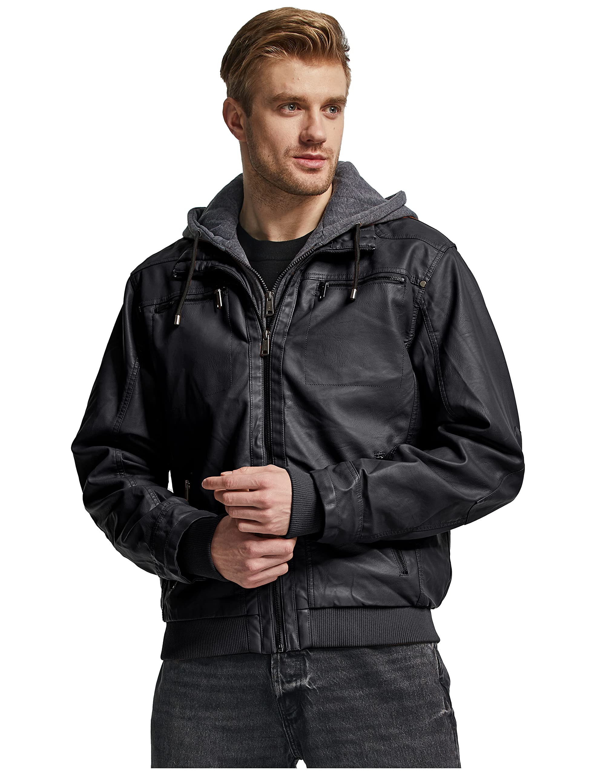 Wantdo Men's Leather Jacket with Removable Hood US XXXX-Large Black(Heavy) - Image 5