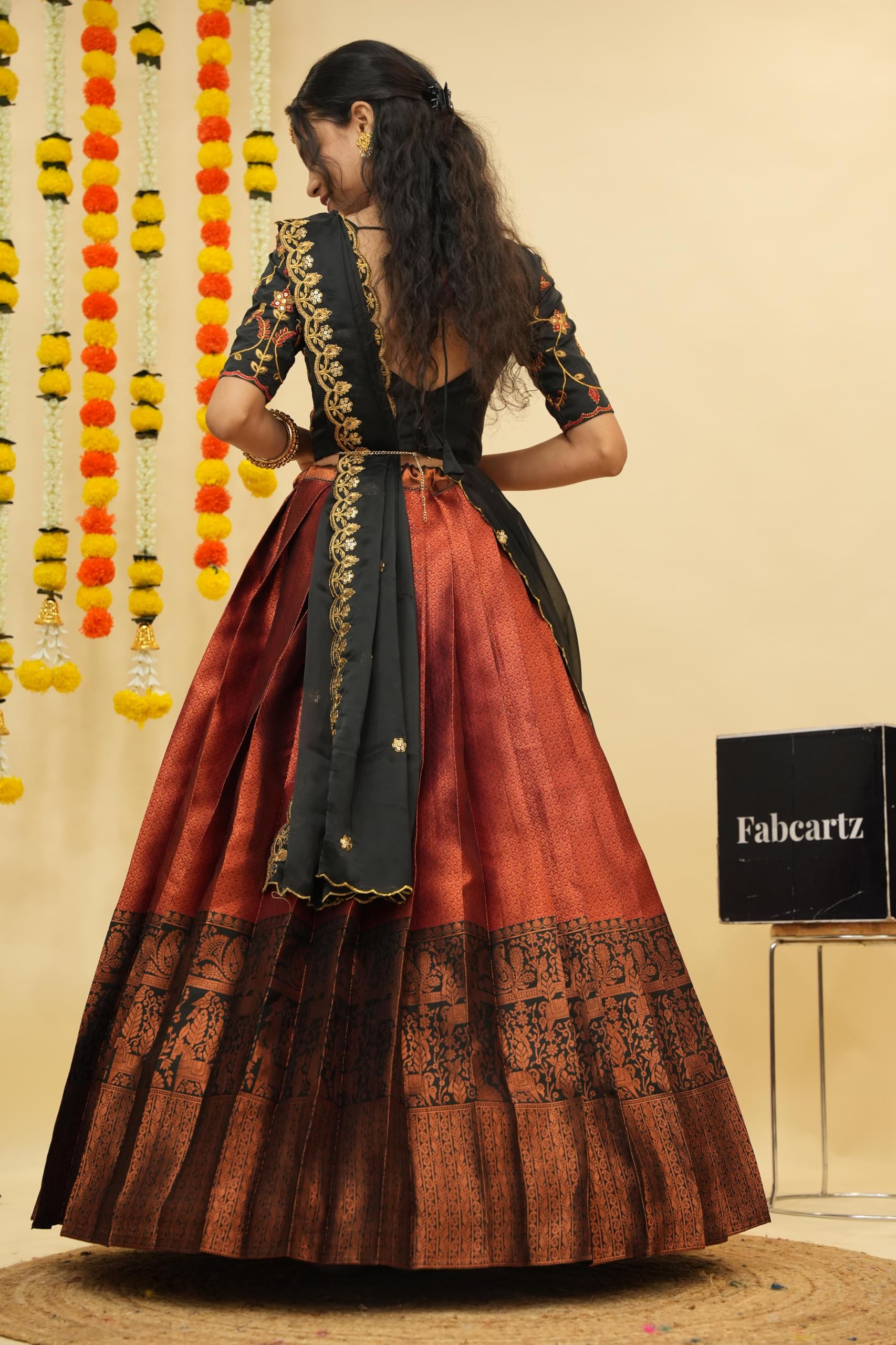 Trendy South Indian Half saree for women's (Maroon) - Image 9