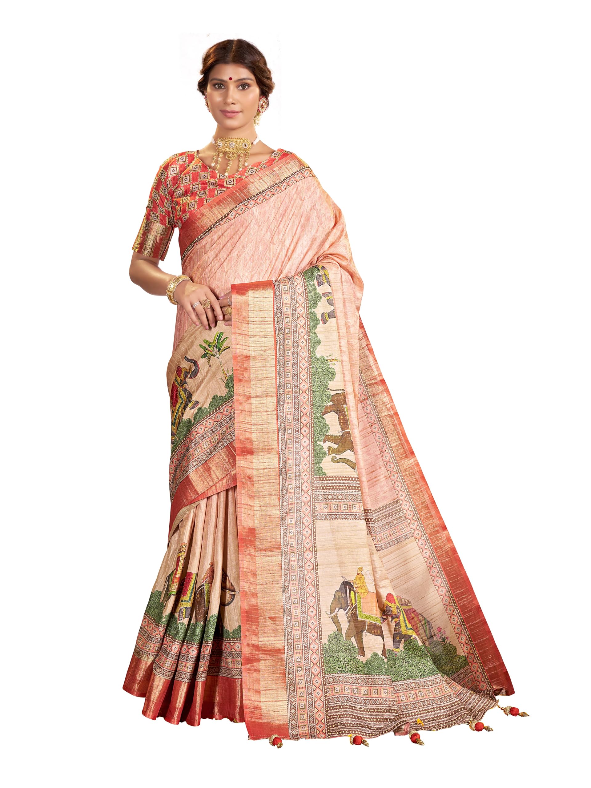 Garden Vareli Rajwadi Tussar Silk Saree With Unstitched Blouse Piece - 92008