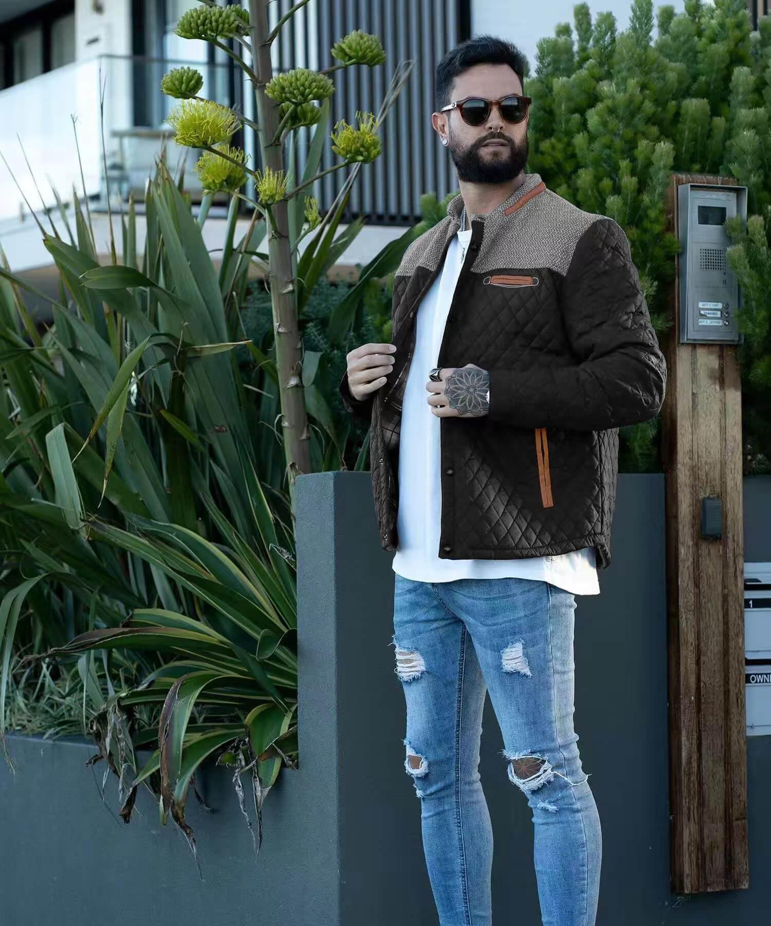 HYPESTFIT Men's Diamond Quilted Puffer Down Jacket Lightweight Business Casual Button Down Shirts, Black, Medium - Image 4