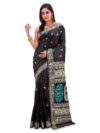 PRANTIKA Women's Bishnupuri Katan Silk Meenakari Revival Original Baluchari Swarnachari Bengal Saree Black