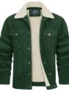 TACVASEN Men's Corduroy Jacket Fleece Sherpa Lined Winter Coats Warm Thick Cotton Casual Lapel Trucker Cargo Jacket, Green, Large
