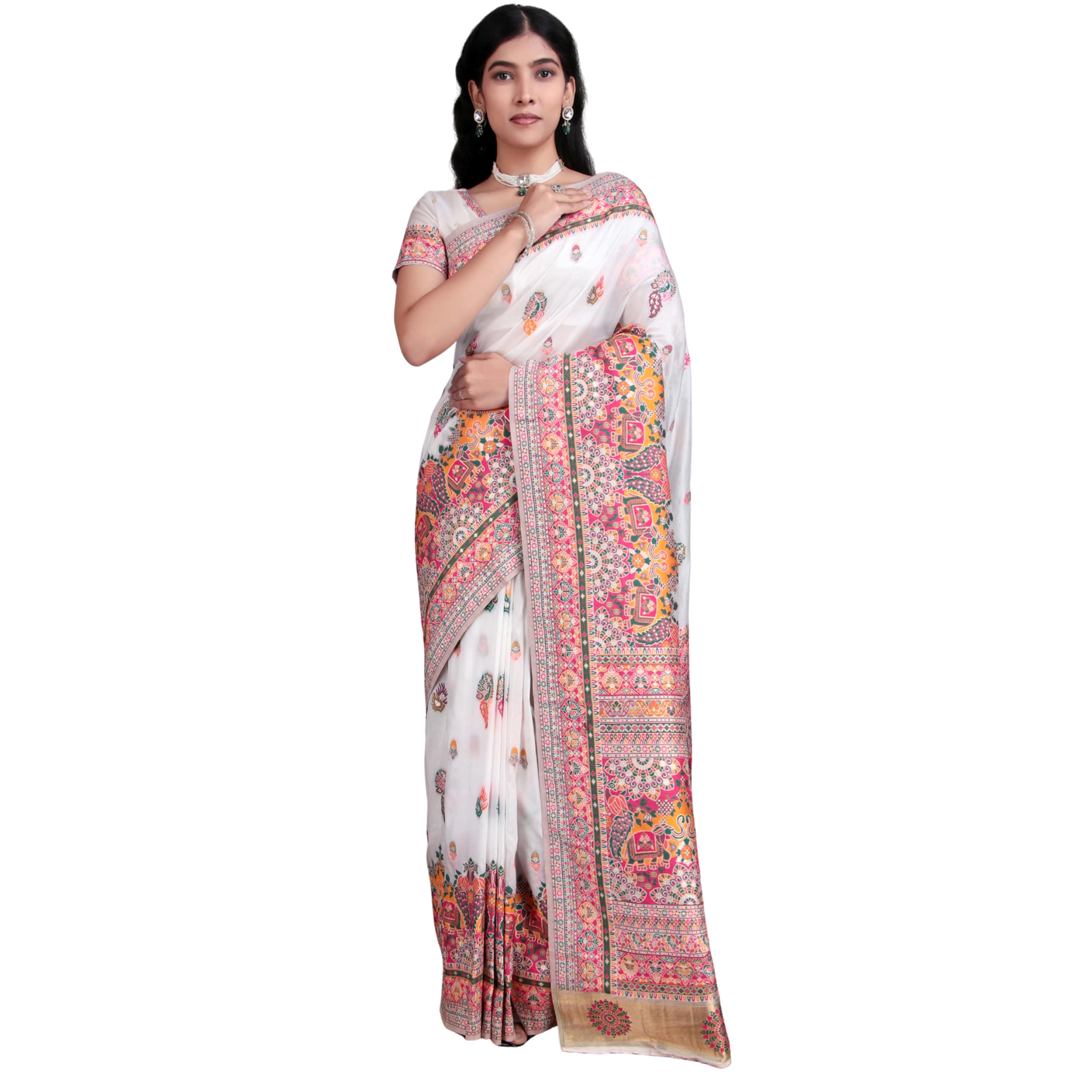Ambararambh Saree Women's Pashmina Kashmiri Silk Saree with Blouse Piece, Traditional Indian Wear