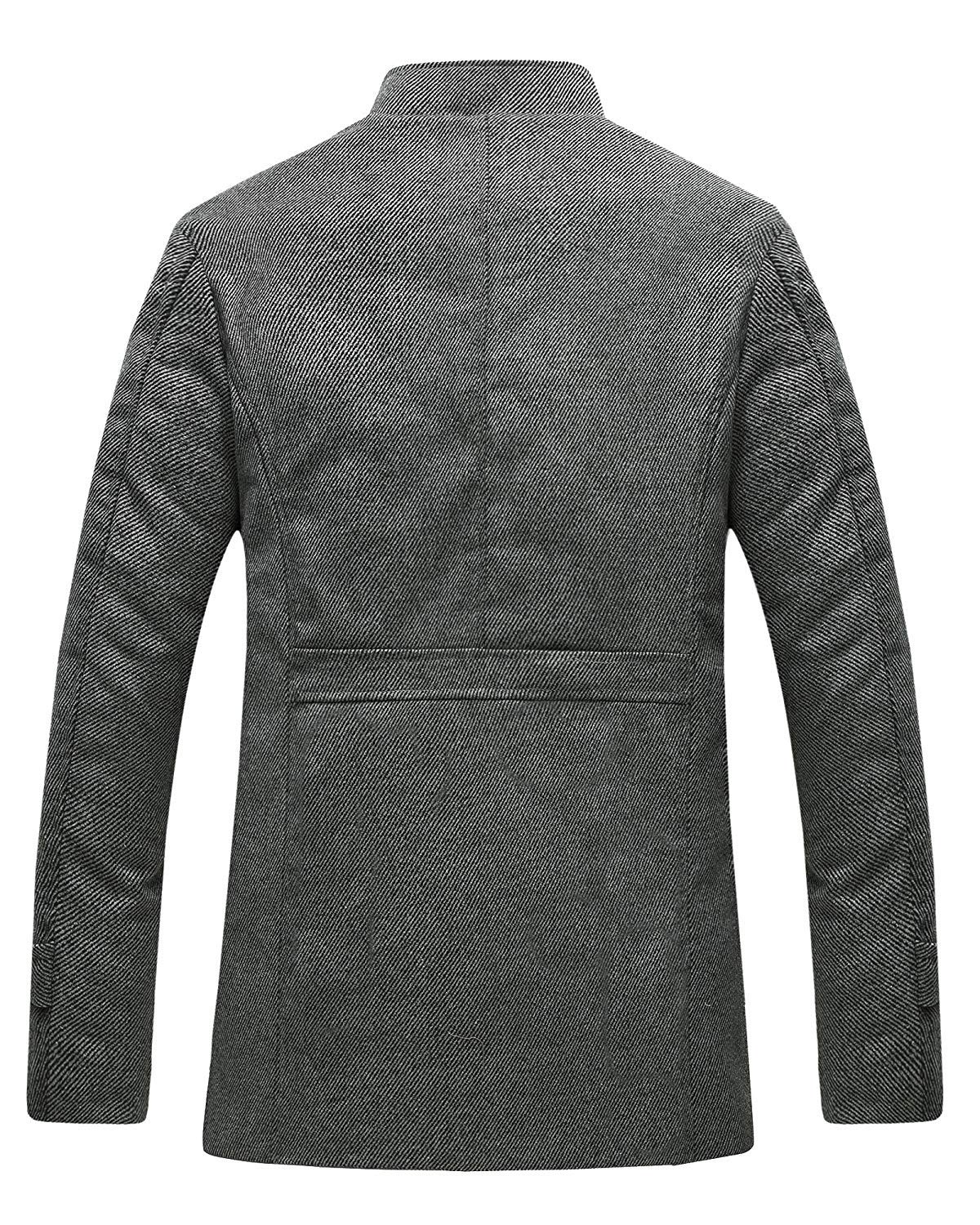 Wantdo Men's Casual Mid Length Coat Windproof Wool Jacket Thick Grey Large - Image 7