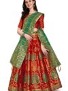PURVAJA Women's Jacquard Semi-Stitched Lehenga choli (Kalash-Red_Red_Free Size)