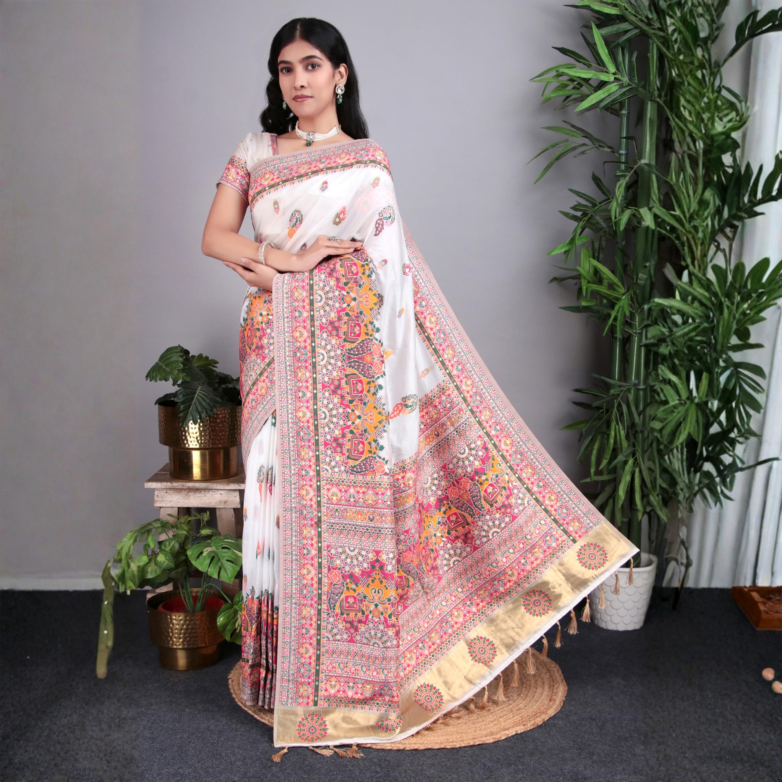 Ambararambh Saree Women's Pashmina Kashmiri Silk Saree with Blouse Piece, Traditional Indian Wear - Image 3