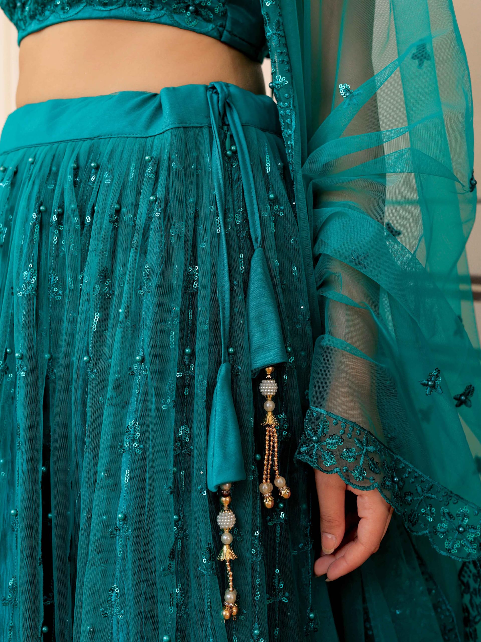 Zeel Clothing Women's Resham & Sequins Embroidered Soft Net Semi-stitched Designer Lehenga Choli Set With Dupatta (5056-Teal-Wedding-Bridal-Stylish-Latest; Free Size) - Image 2