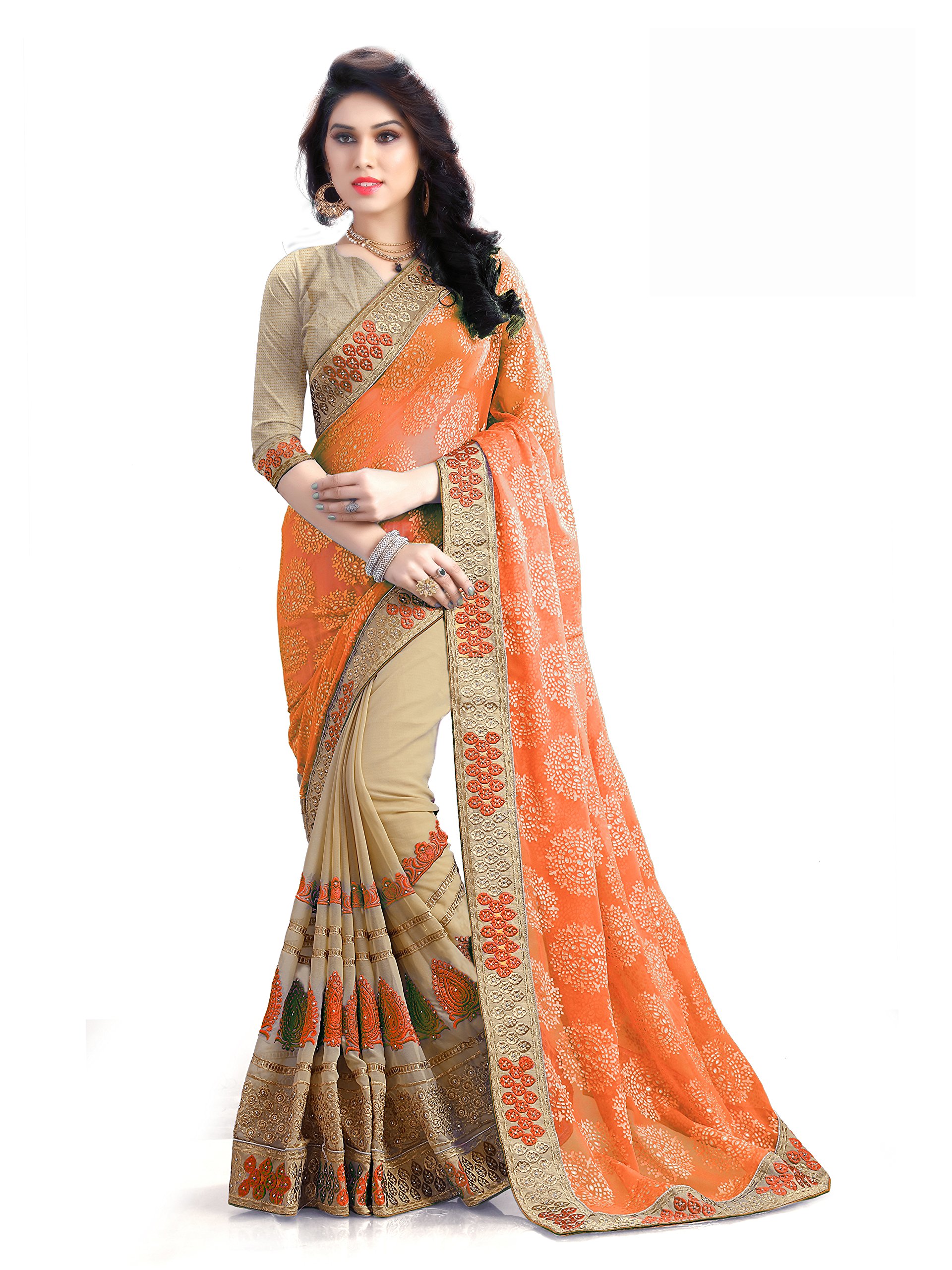 desiuyoker saree mart smart brand Women's Ruffle Saree Lycra Fabric With Blouse Piece