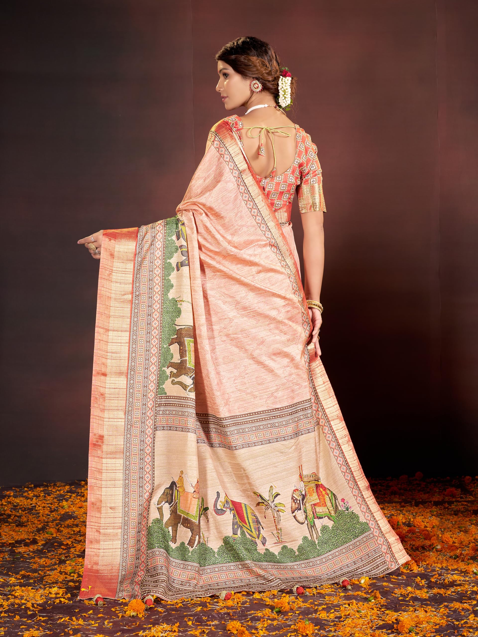 Garden Vareli Rajwadi Tussar Silk Saree With Unstitched Blouse Piece - 92008 - Image 5