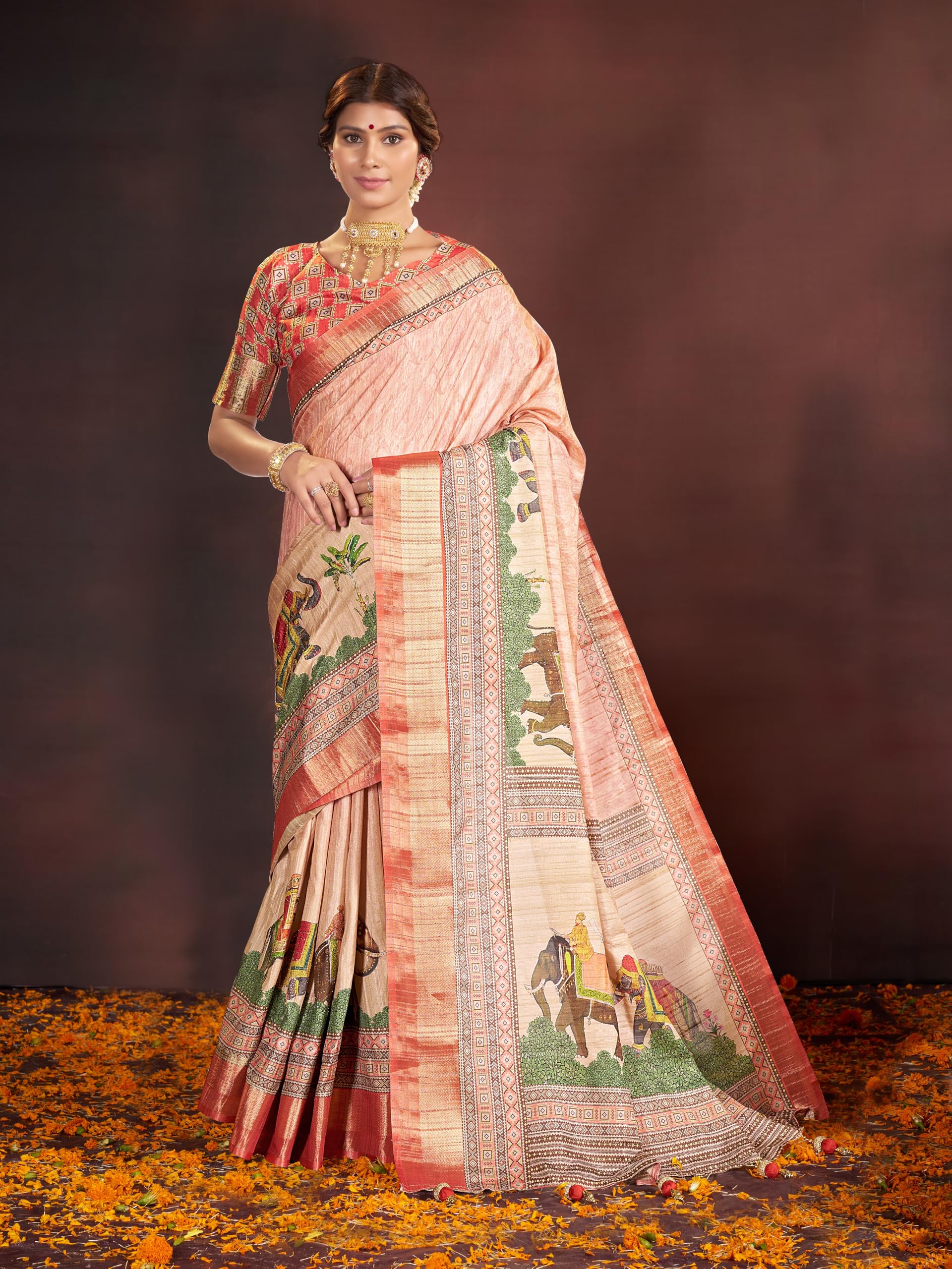 Garden Vareli Rajwadi Tussar Silk Saree With Unstitched Blouse Piece - 92008 - Image 4